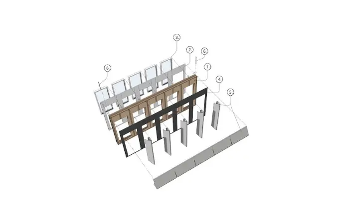 composition_panobloc.png tacked composition of cross folds of PANOBLOC wood facades